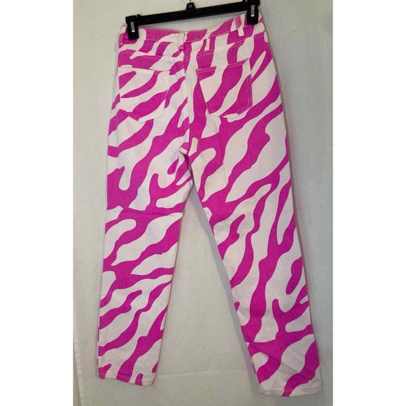 SHEIN Women S Pink White Zebra Print High Waisted Straight Leg Jeans - Picture 3 of 8